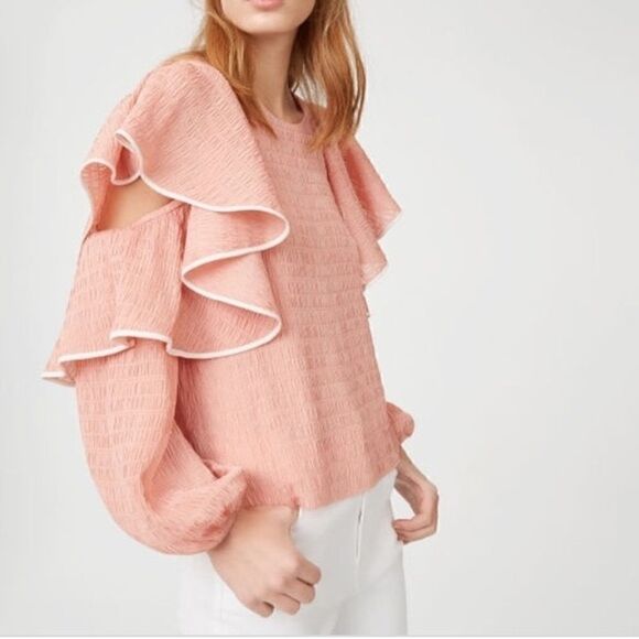 Club Monaco Tops - Club Monaco Ribbone Ruffle Blouson-Sleeve Blouse